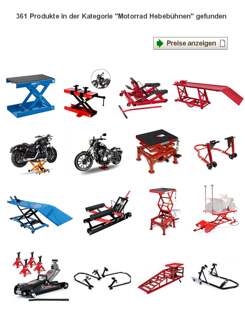 Motorradladen-Rubrik-Hebebühne (Motorrad Heber, Hebebühnen, Rangierhilfen, Lift, Motorradmontagerampe)