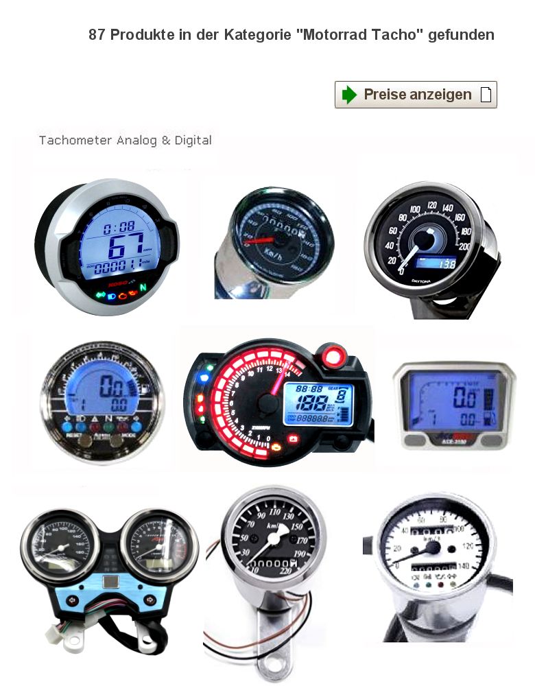 Motorradladen-Rubrik-Tacho: Motorrad Tachometer, Minitacho, Drehzahlmesser & Kombi-Instrumente